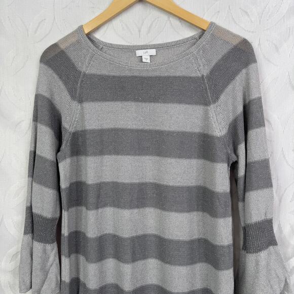 J. Jill Sparkle Flounce Metallic Tonal Stripe Linen Blend Sweater Size S NWT - Picture 4 of 7